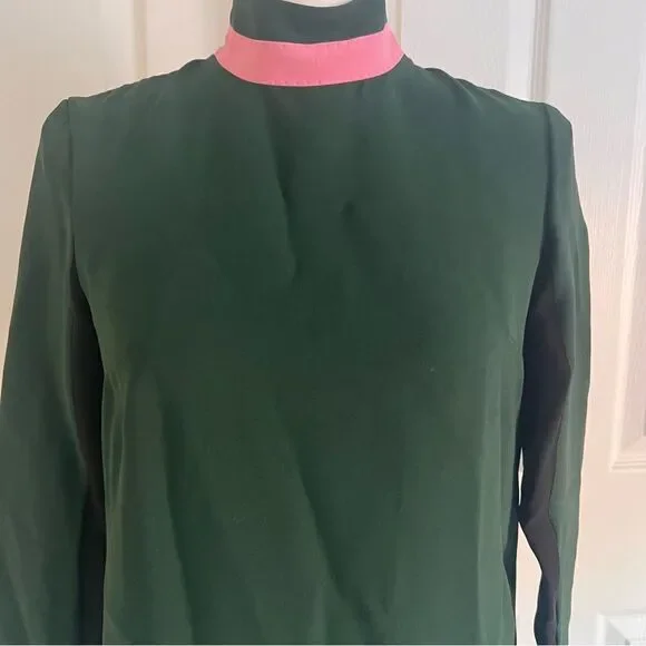 Burberry Ladies Long-sleeve Silk Wool Shift Dress Green US 0 NEW - Picture 7 of 11